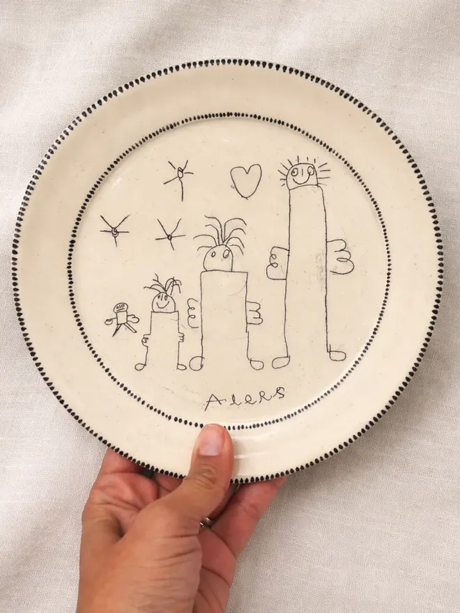 Ceramic plate personalised with a children's drawing
