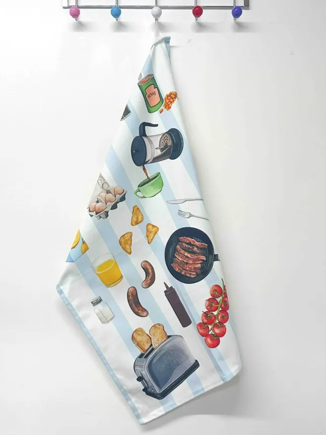 Hanging breakfast themed tea towel