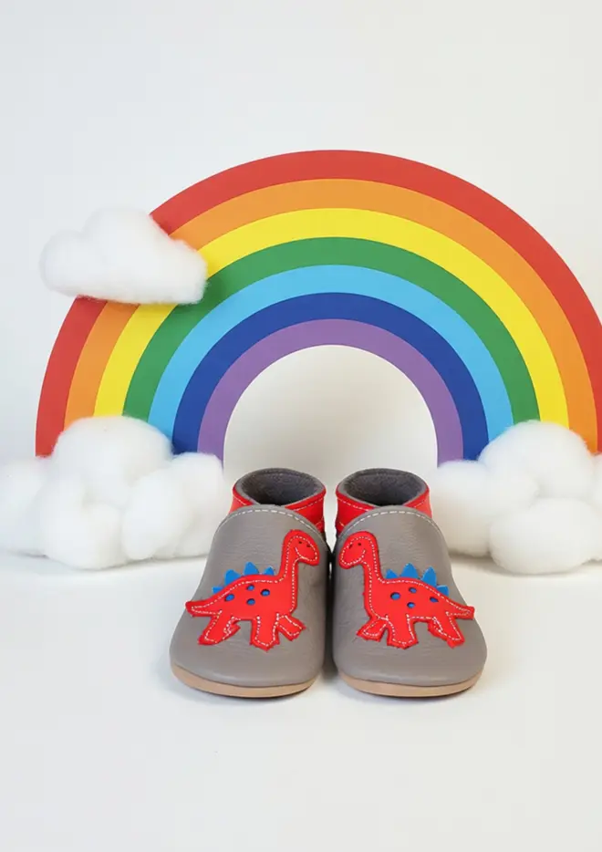 Grey shoe with Red dinosaur