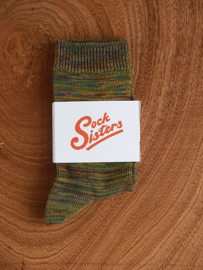 brown four colour yarn socks 