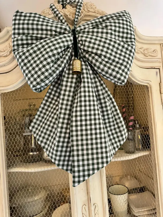 Dark green gingham oversized bow,hand made 