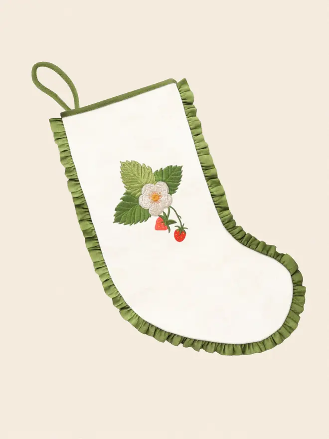 Embroidered Strawberry Wool Stocking