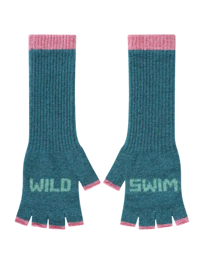 Cut out image of Wild Swim Mittens in Teal & Peppermint Colourway