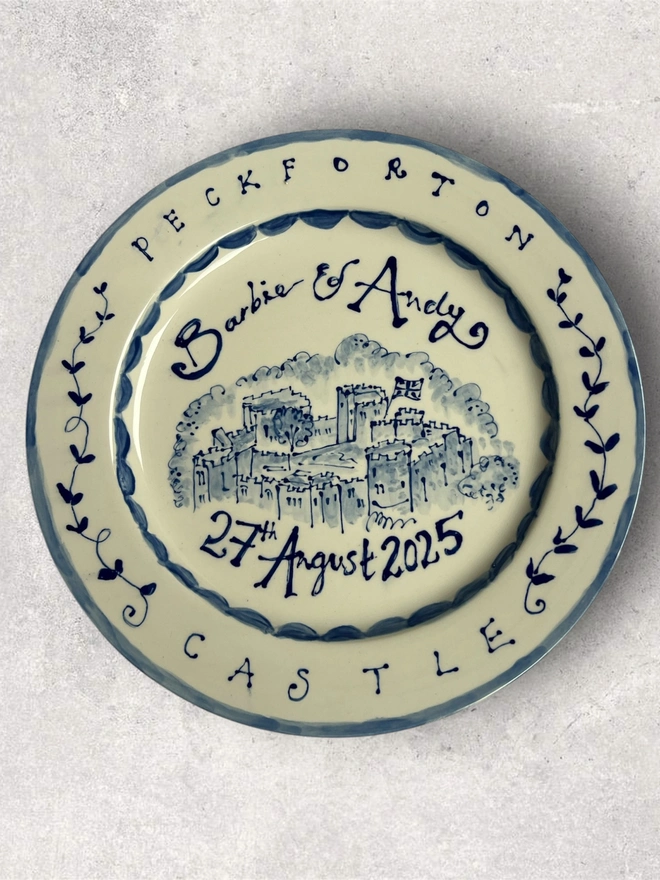 Hand-painted Wedding Venue Plate, the perfect memento of your wedding date and venue of your special day. A great gift to thank the Bride and Groom