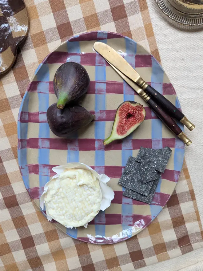 Blue & Burgundy Gingham Serving Platter