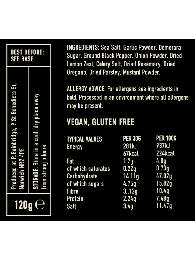Chicken Rub Seasoning, the nutritional information of the jar. 