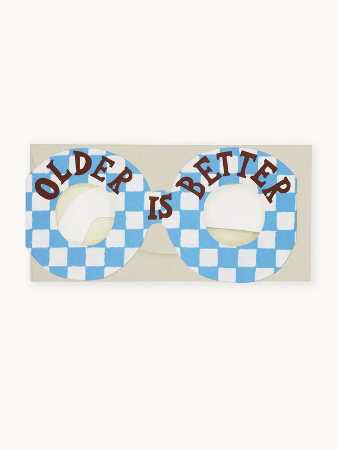 blue and white striped paper glasses card