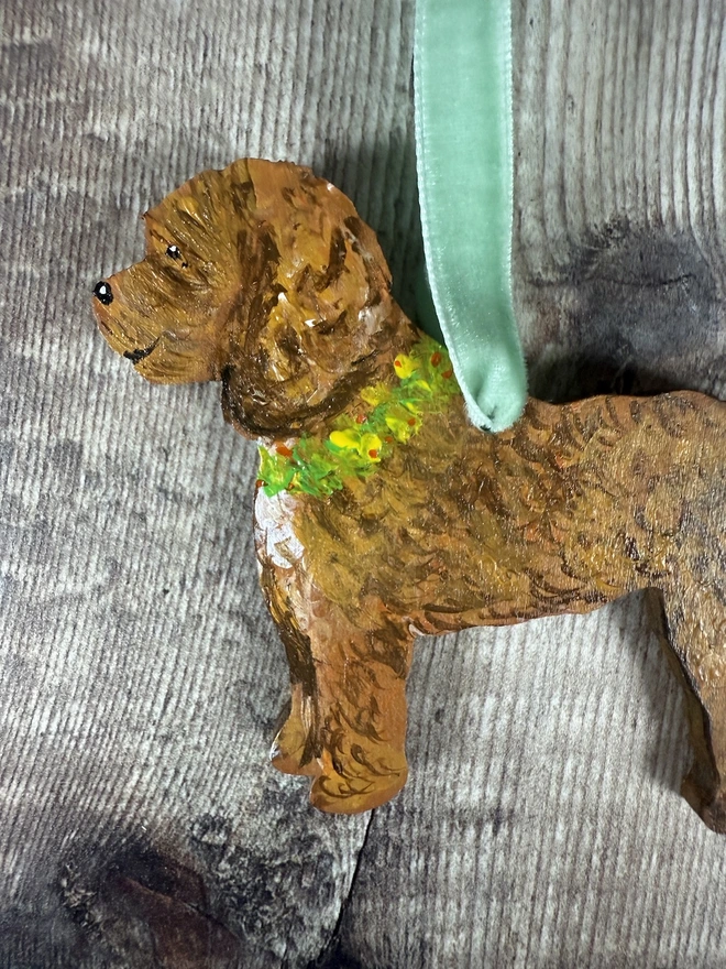 Cockapoo Hand-painted Easter Decoration with daffodil collar dog 