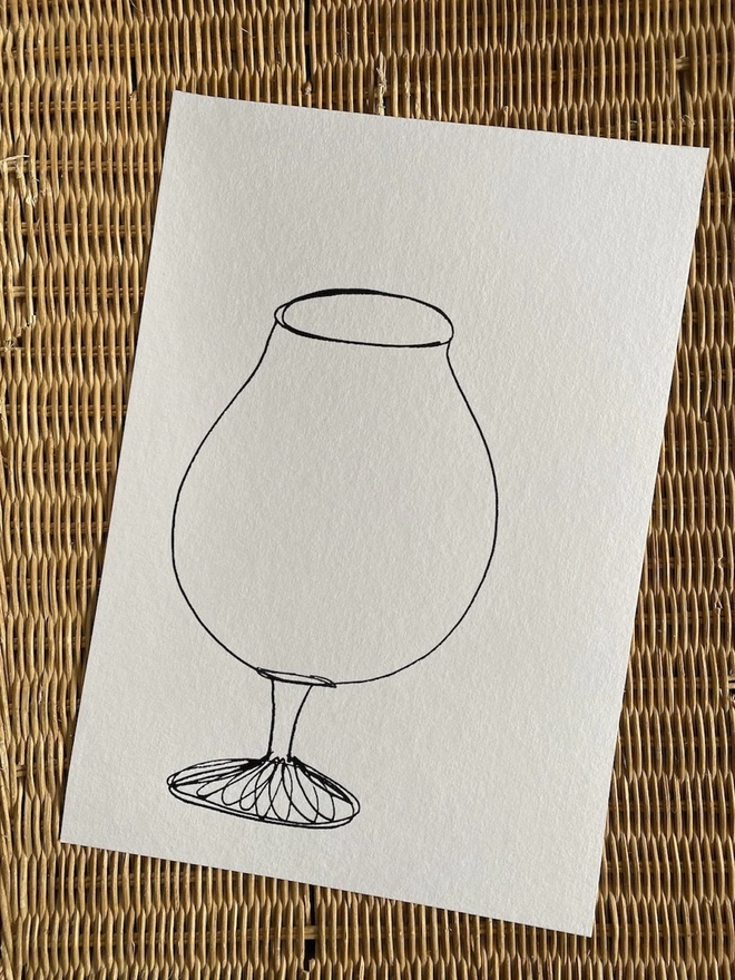 'Brandy Glass'. Original Ink Line Drawing on Paper 
