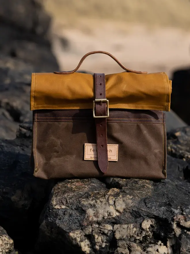 triple colour waxed cotton lunch bag