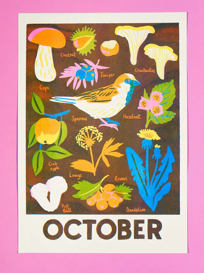 'October' Month Forage Print