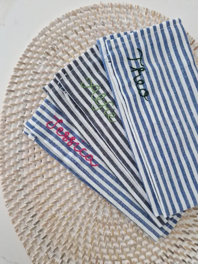 Personalised Hand Embroidered Name Napkins 