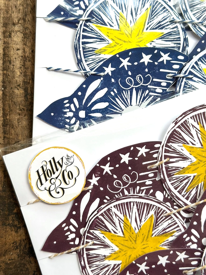 'Twinkle & Flight' Festive Nordic Folk Birds Linocut Garland