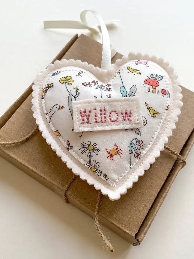 Personalised Liberty Fabric Hanging Heart