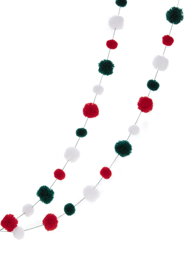 Christmas garland yarn pom pom decoration red white green