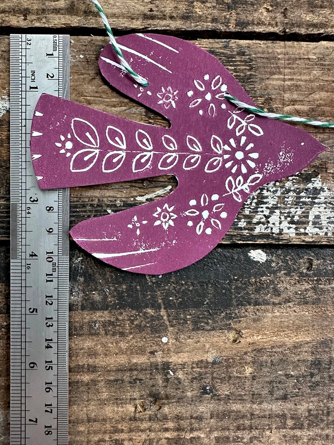 Folk Art Lino Print Garland. Christmas. Burgundy