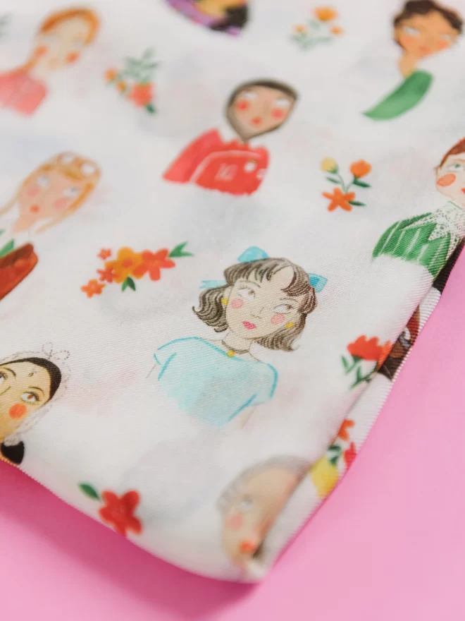 Close up of the Iconic Women print. Each portrait is hand-painted and the print features 96 women