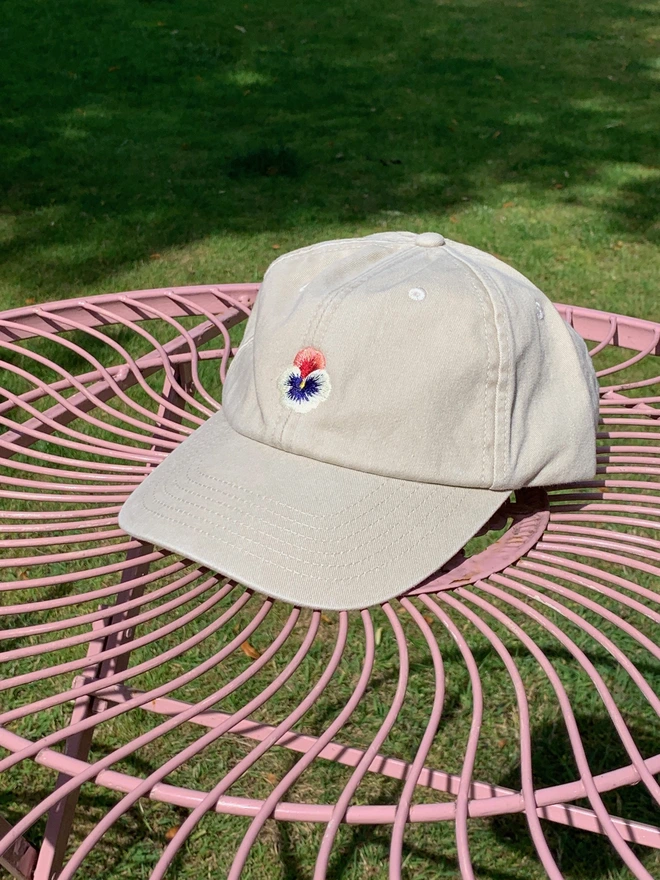 Vintage Canvas Sand Cap with Pansy Design