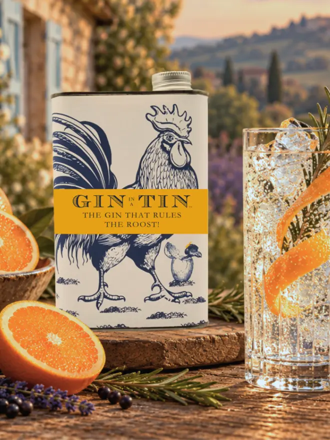 Gin In A Tin - 50cl Tin - London Dry Gin No.9 - Cockerel Tin Design Personalised