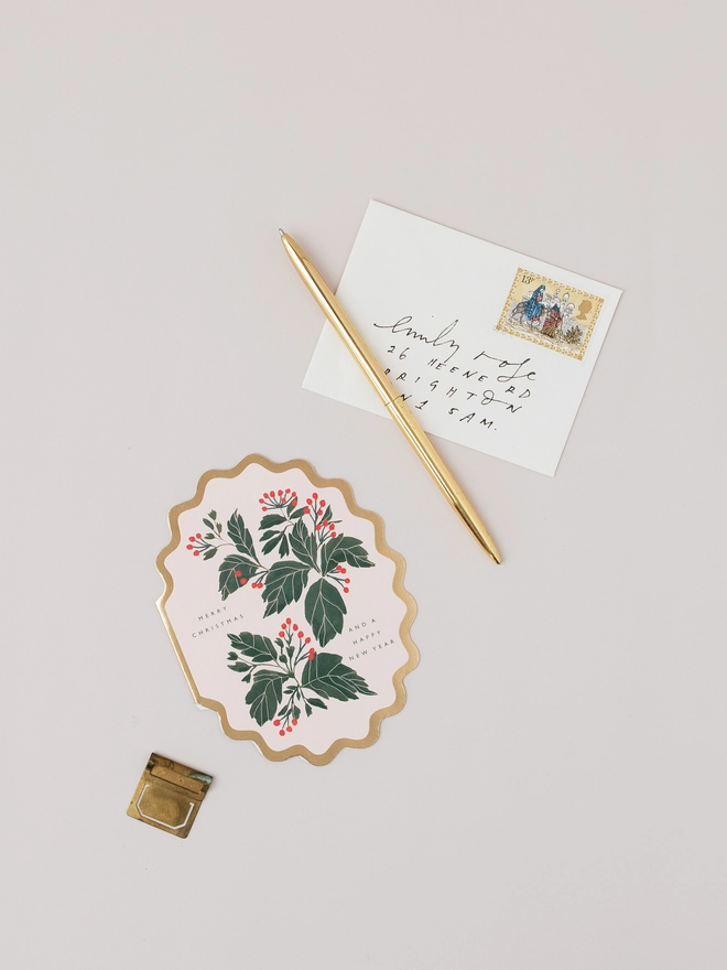 MERRY CHRISTMAS AND A HAPPY NEW YEAR SCALLOP DIE CUT CARD