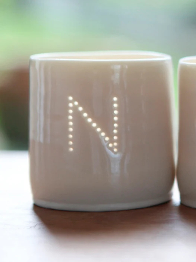 noel snowman letters mini porcelain tealight holder set