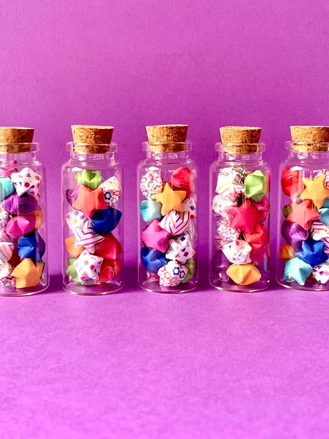 Handmade Origami Rainbow Lucky Stars In Mini Glass Bottle