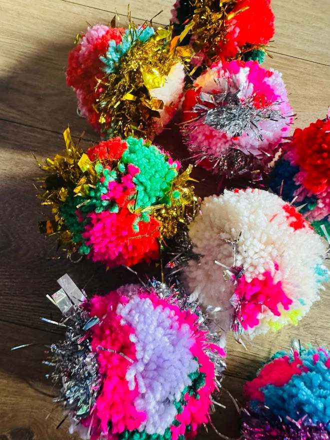Christmas bauble Pom Pom bauble tinsel Pom Pom tinsel bauble disco Pom Pom bauble Christmas bright Pom Pom 