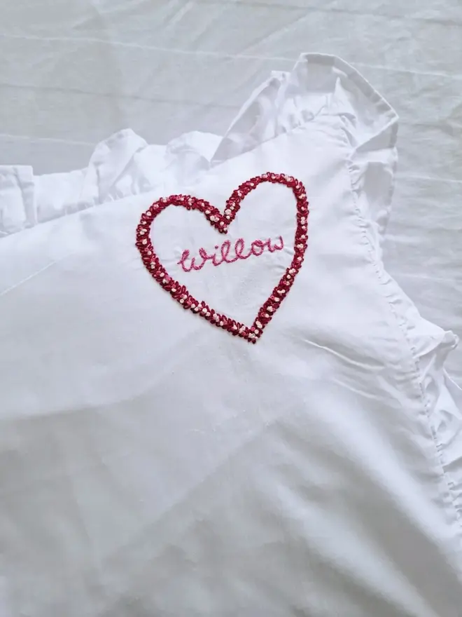 hand embroidered name personalised pillowcase