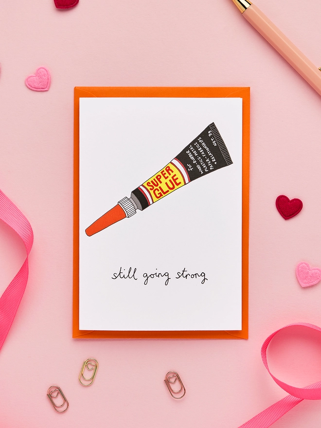 Funny Anniversary Card Featuring a Tube of Superglue