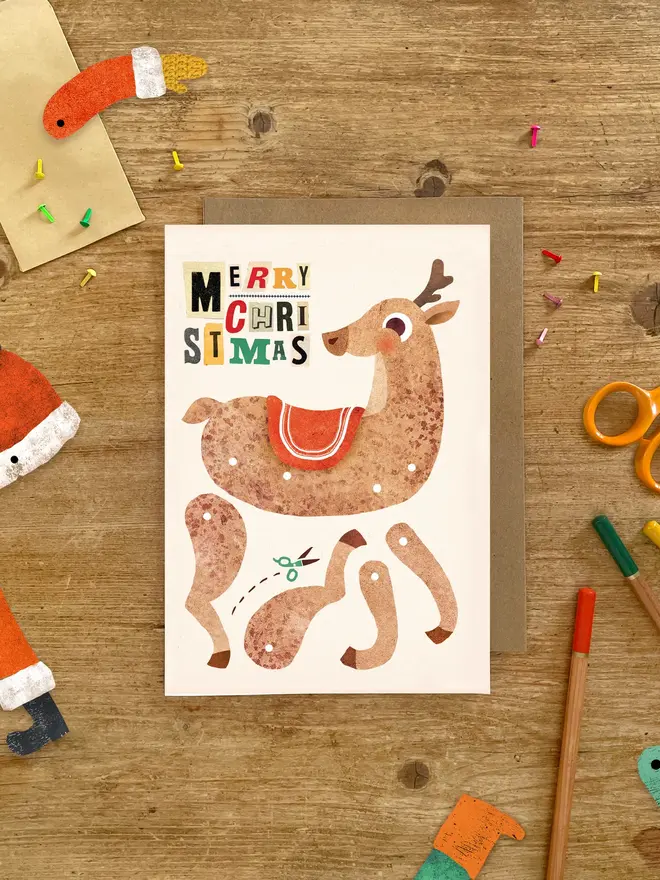 reindeer split pin puppet card