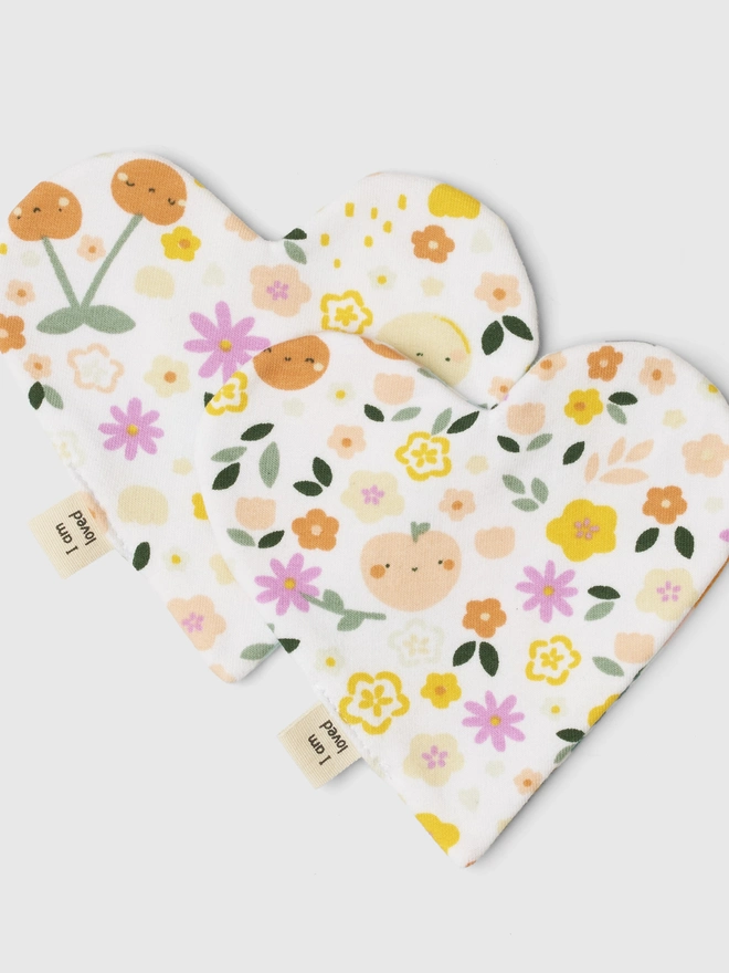 Organic Cotton Bonding Hearts - fruity floral print