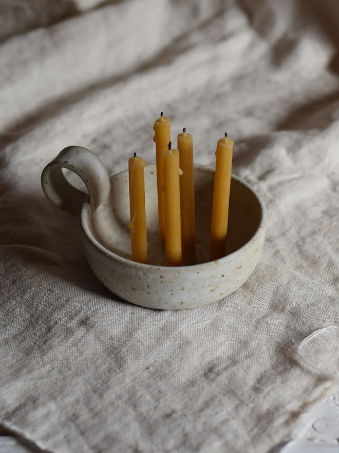 stoneware candle holder with handle