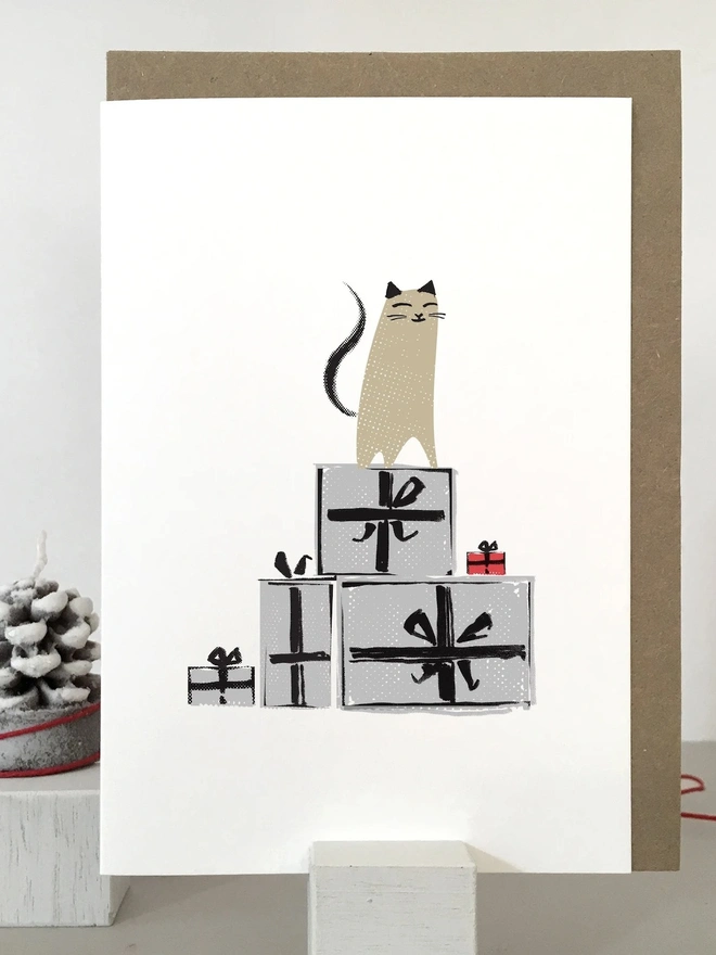 Clever Cat Christmas Card And Gift Wrap Bundle