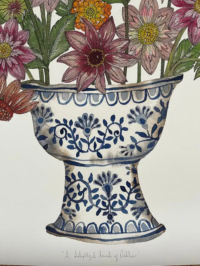 'A Delightful Bunch Of Dahlias' A3 Giclee Art Print