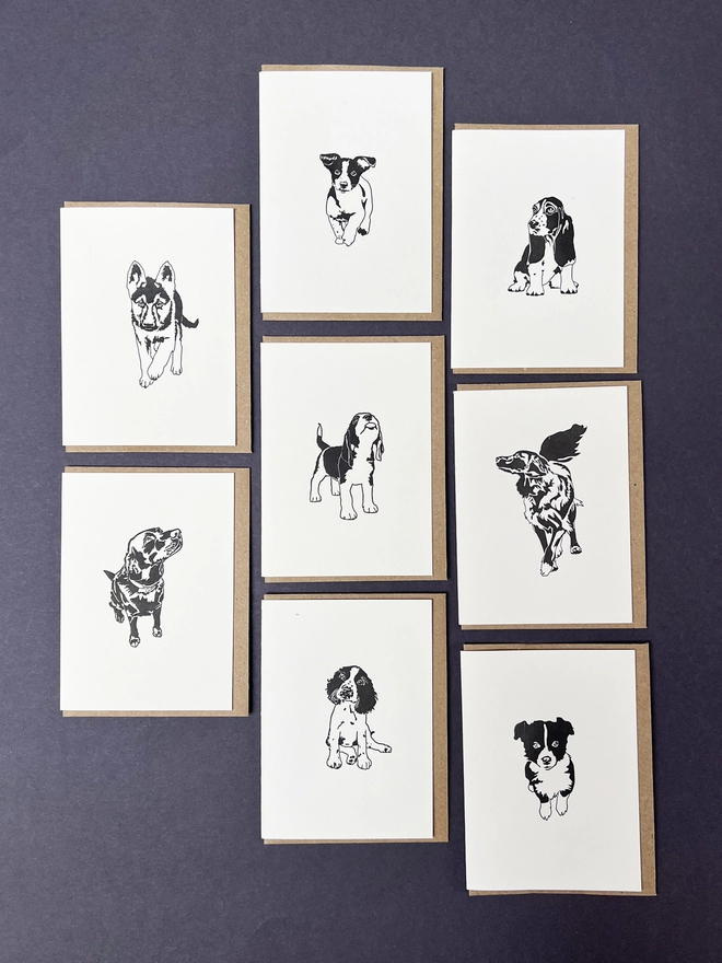 All Eight cute Country Dogs with envelopes on small card