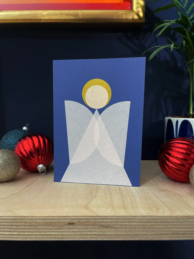 geometric angel screenprint christmas card