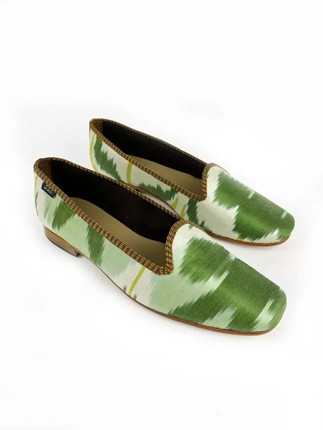 Green Tulip Ikat Silk Flat Shoe 