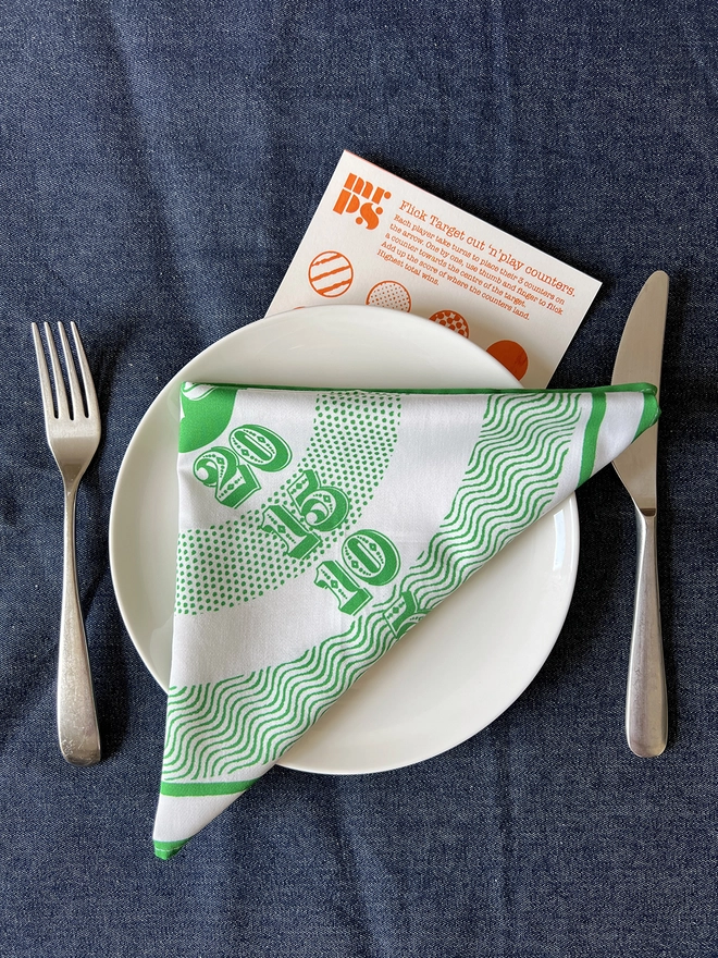 Mr.PS Target Napkin folded on a plate on a table setting