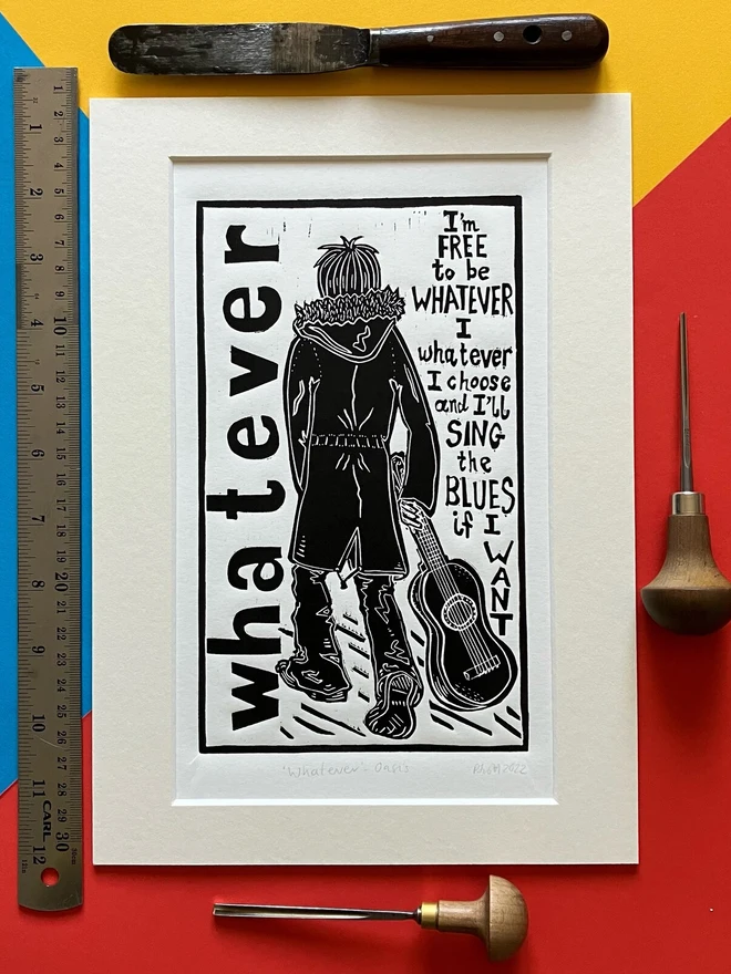 oasis whatever lyric lino print