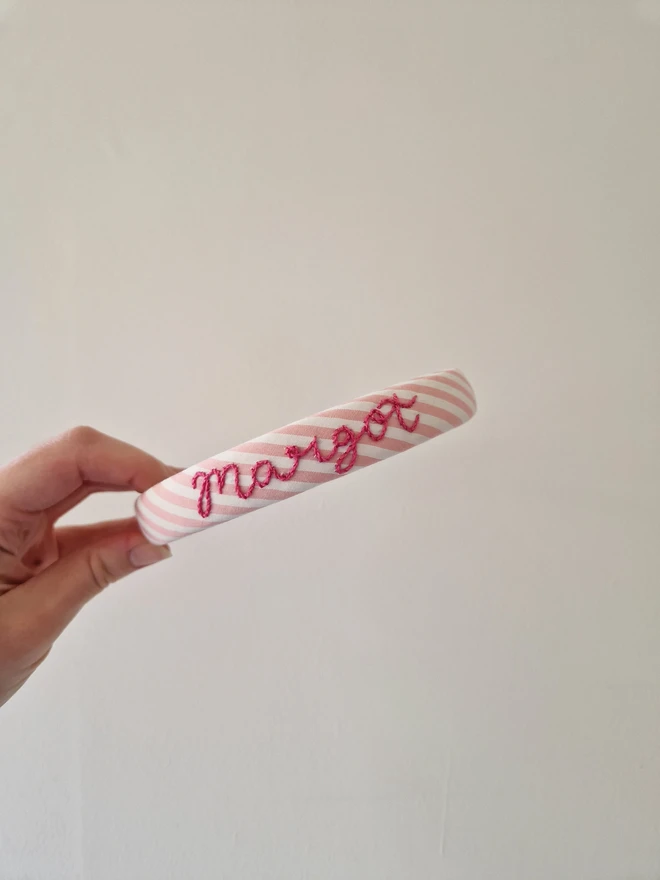 pink white stripe personalised headband