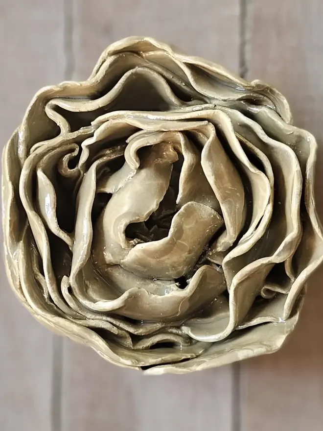 khaki green neutral ceramic flower for wall decor hanging decorations gift for gardener flower lover ceramics pottery botanical