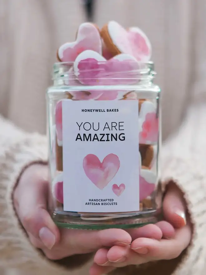 Personalised Jar of Hearts Hand Iced Biscuit Gift
