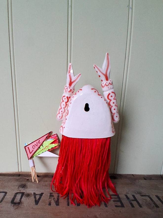 lobster, wall, hanging, art, ceramic, fun, flags, seaside, decoration, red