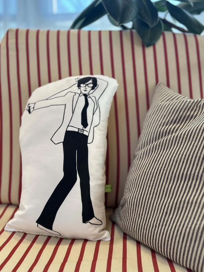 Illustrated cushion featuring Jarvis Cocker