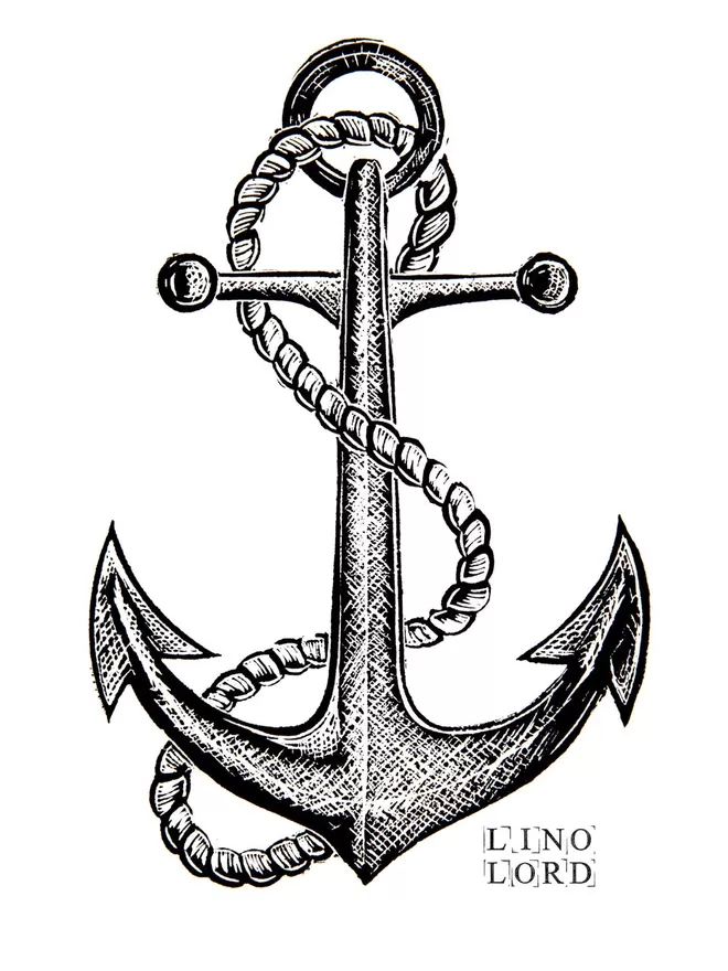 An image of a Ships Anchor taken from an original lino print
