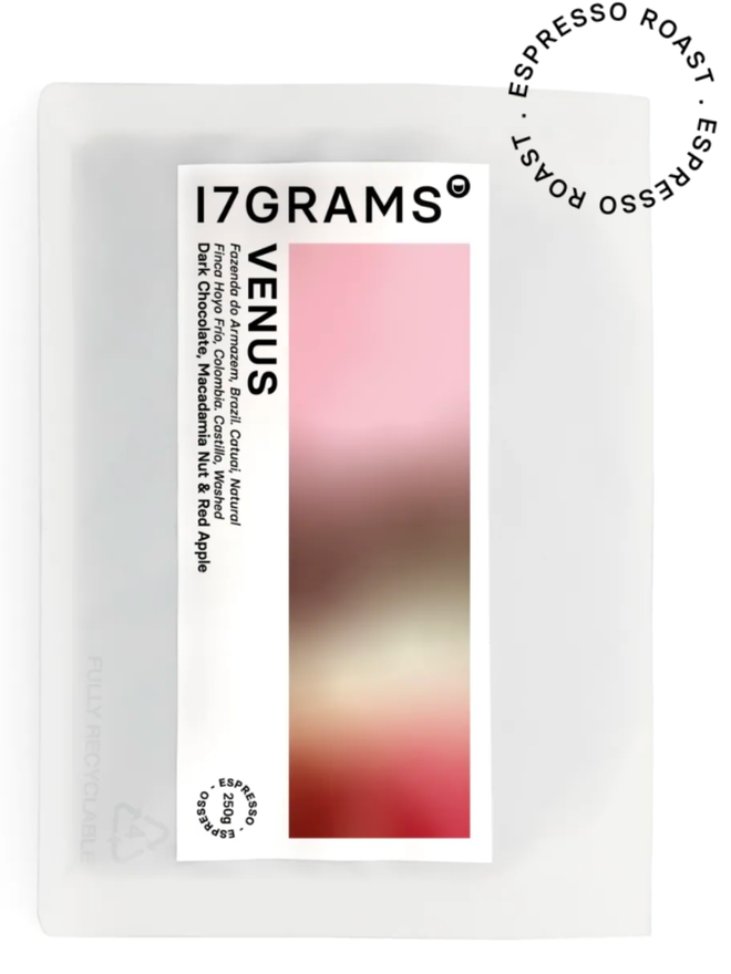 Venus Espresso. A bag of coffee beans.