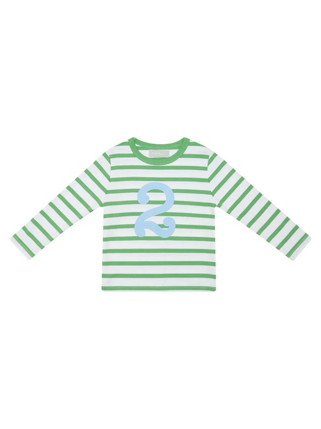 Grass Green & White Breton Striped Number 2 T Shirt