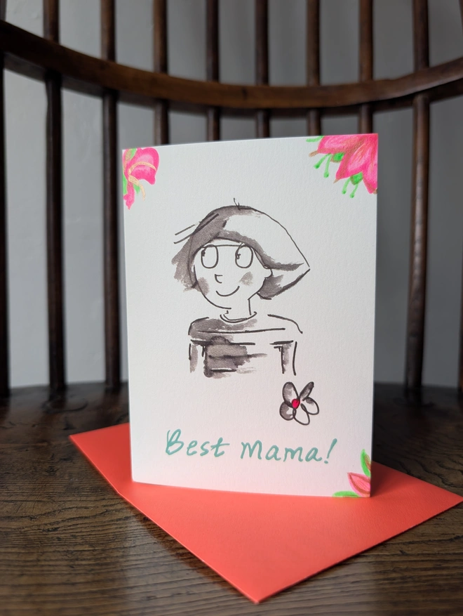 best mama birthday or mother's day card hand finished with neon ink flowers