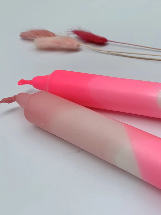 Neon Pink & Sherbert Pink Dip Dyed Dinner Candles (Set Of 2)