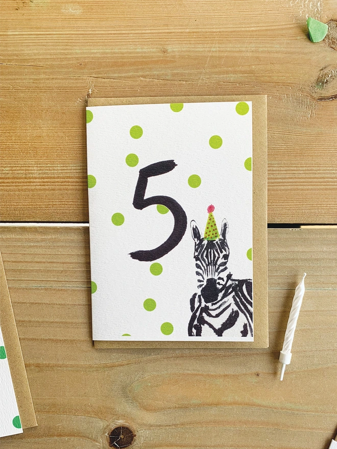 Zebra 5th Birthday Card 